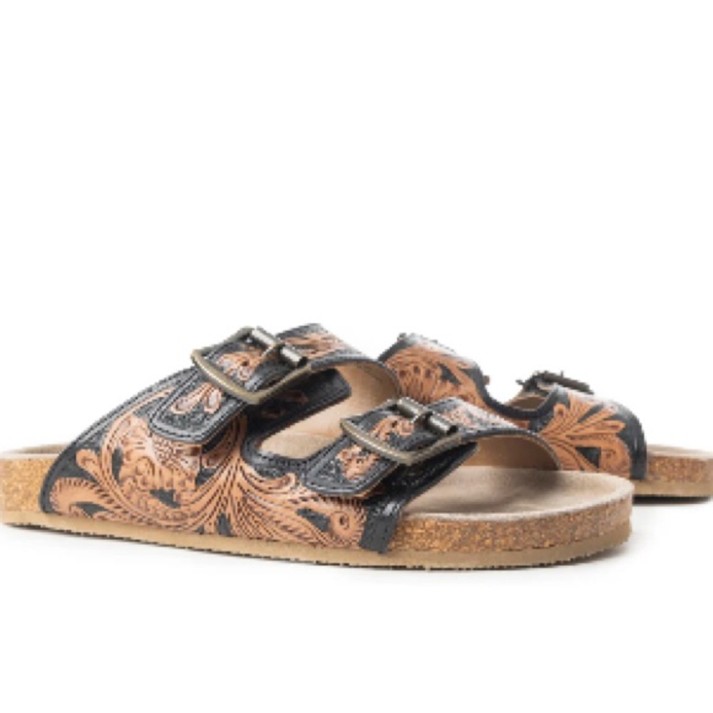 New Summer Myra Bag Handmade Tooled Genuine Leather Spring Sandals Black Brown - Picture 11 of 15